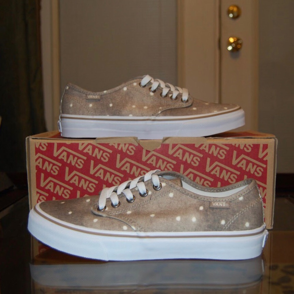 NWT VANS | Taupe White Polka Dot Classic Sneakers